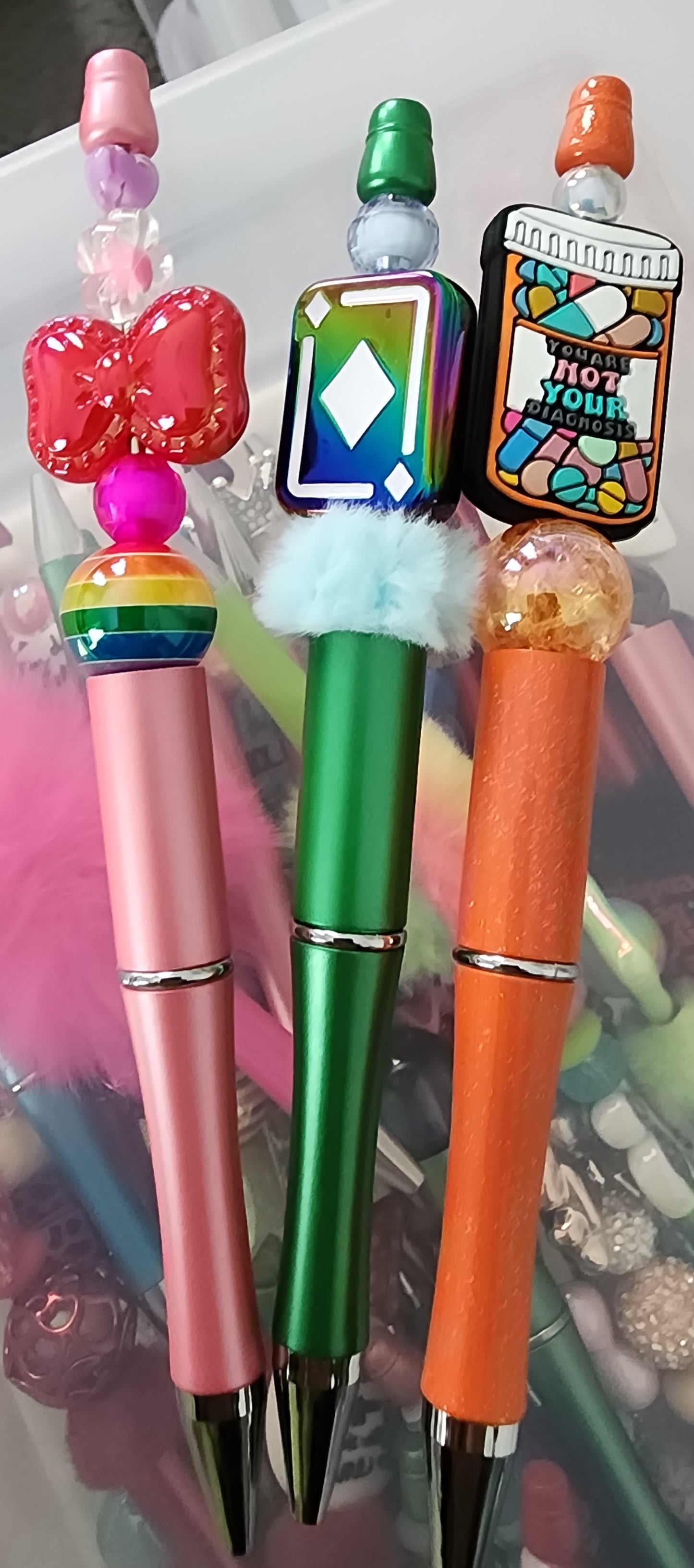 Set of 3 Standard beaded pens(1 focal on plastic pen)