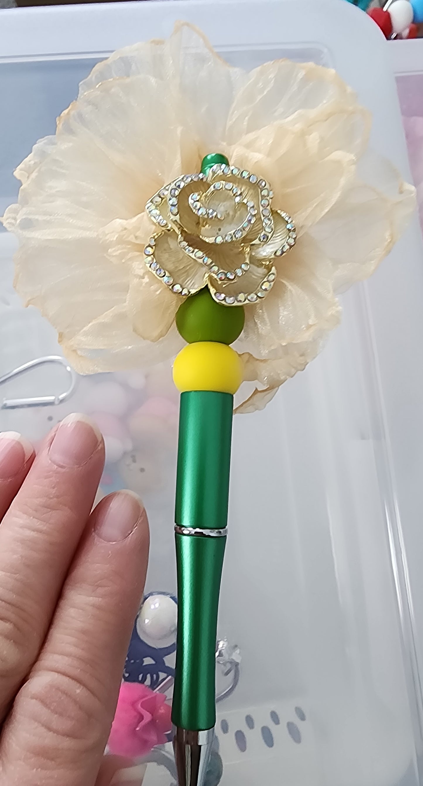 Fancy (Standard) Metal Beaded Flower Pen